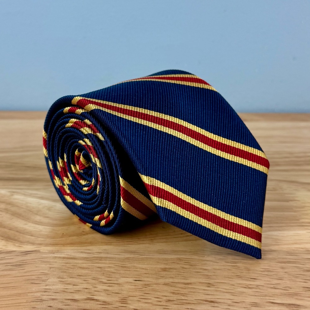 Jos A Bank 1905 60"x3" Silk Necktie Red Blue Gold Diagonal Striped Repp Tie